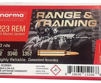 Norma range & training 223 remington, 62gr, full metal jacket, 20rd box